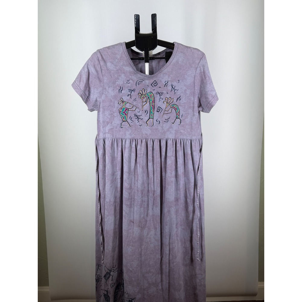 Cactus Bay Purple Kokopelli Embroidered Empire Waist Maxi Dress Large